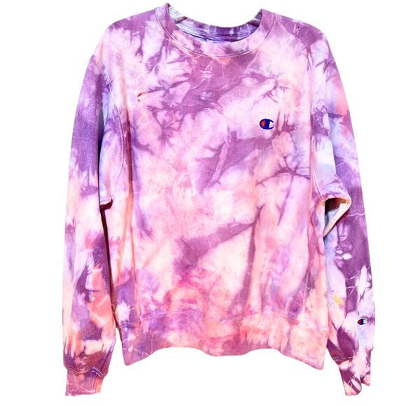 Dyed Champion Reverse Weave Purple Pink Spellout Sweatshirt - Picture 13 of 13